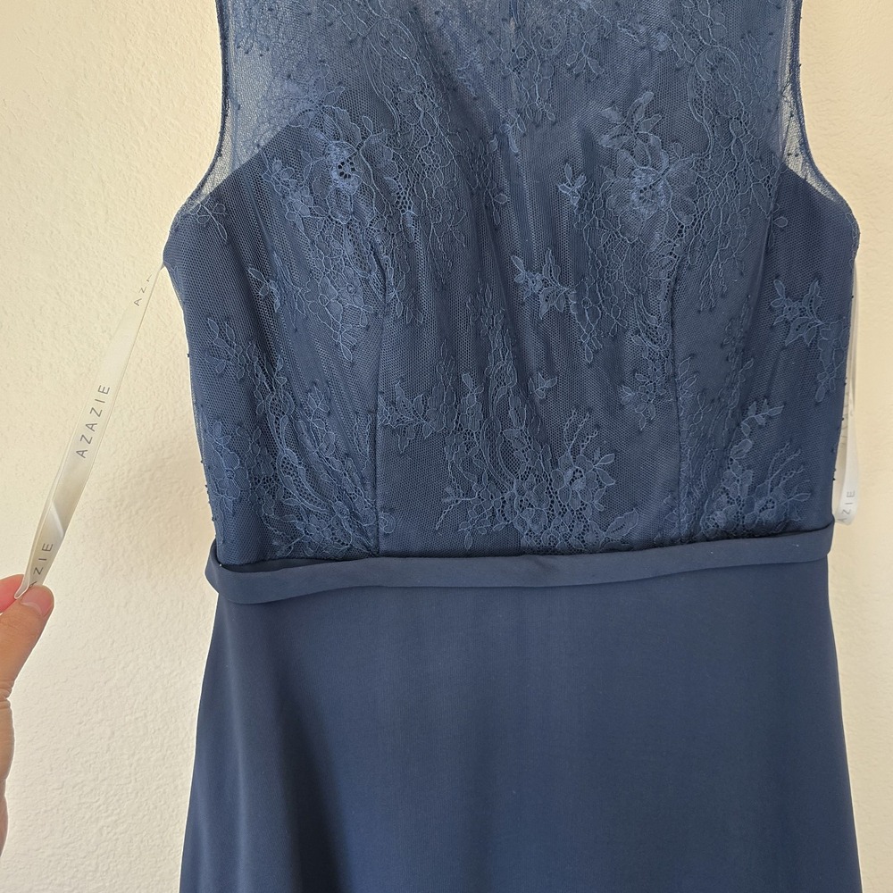 Azazie Navy Floral Lace Dress Women's Sz 10 Whimsy Fairy Bridal‎ Party Sheer Y2k - Picture 4 of 13